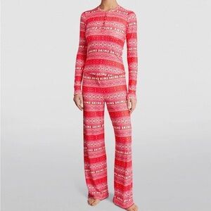 SKIMS Vibrant Red and White Pajama Set